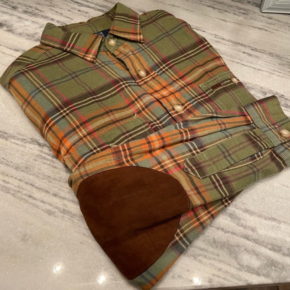 Rare Polo Ralph Lauren Cotton Wool Plaid Flannel Shirt with Suede Elbow Patches - Picture 2 of 9